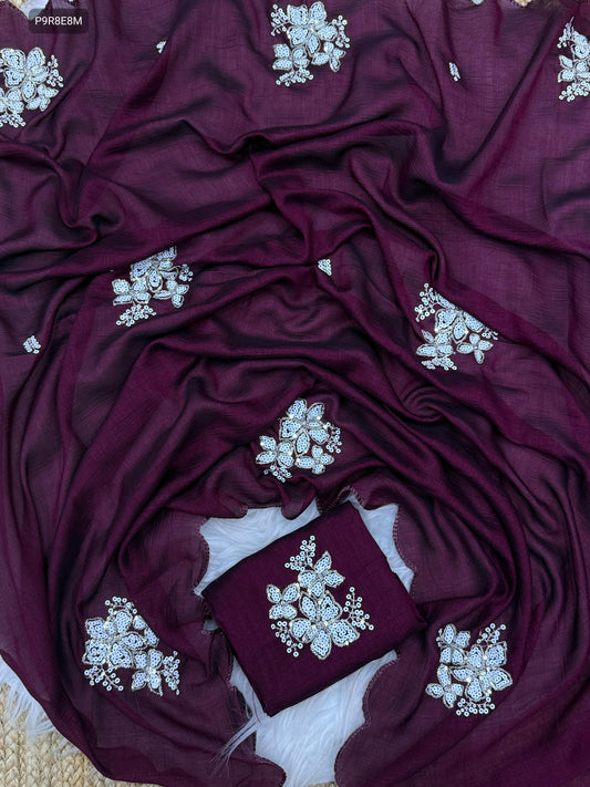 Two-Tone Vichitra Silk Saree with 3mm Sequins & Arco Border
