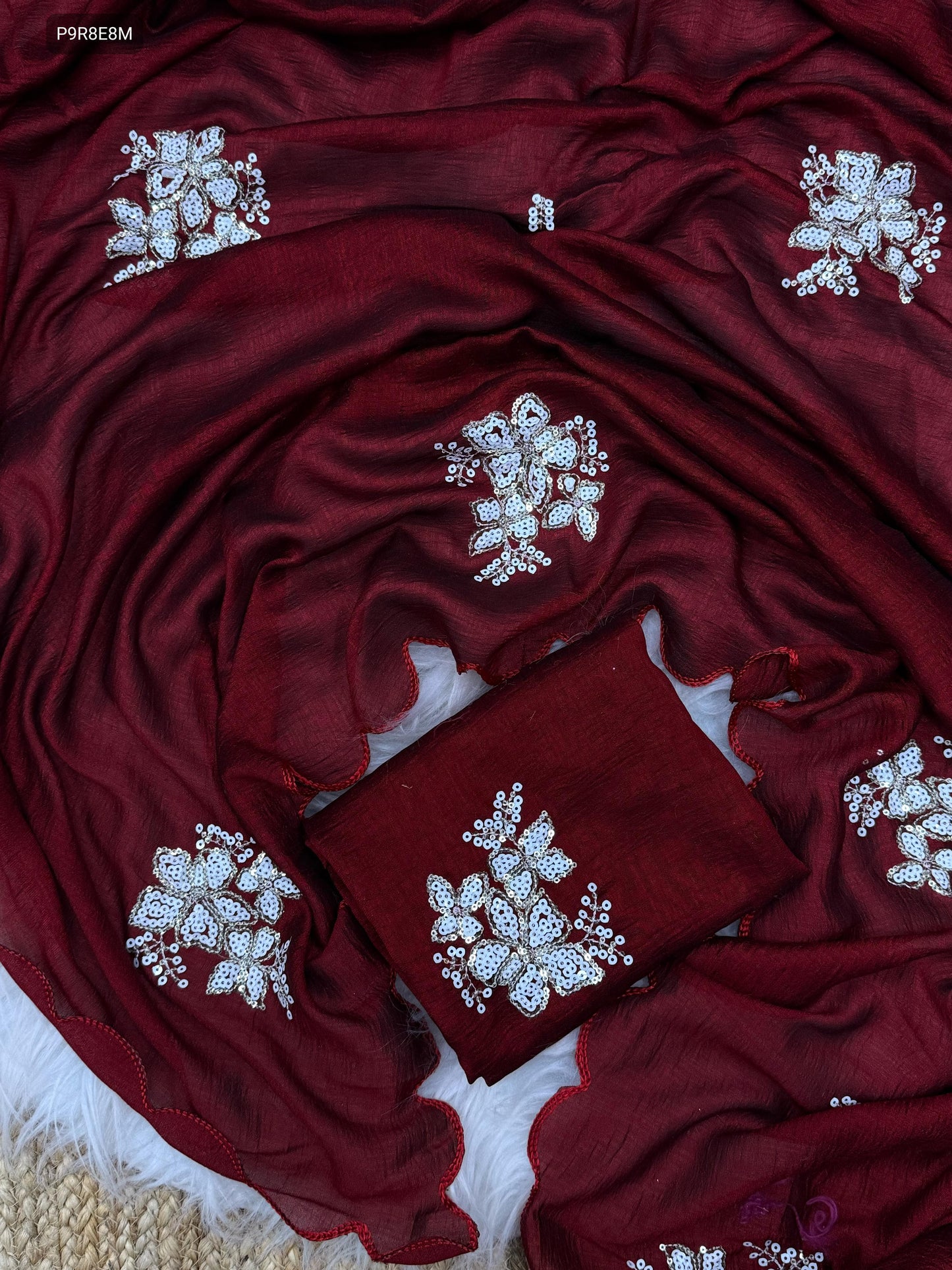 Two-Tone Vichitra Silk Saree with 3mm Sequins & Arco Border