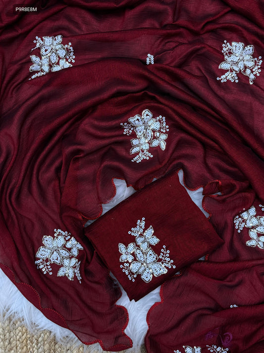 Two-Tone Vichitra Silk Saree with 3mm Sequins & Arco Border