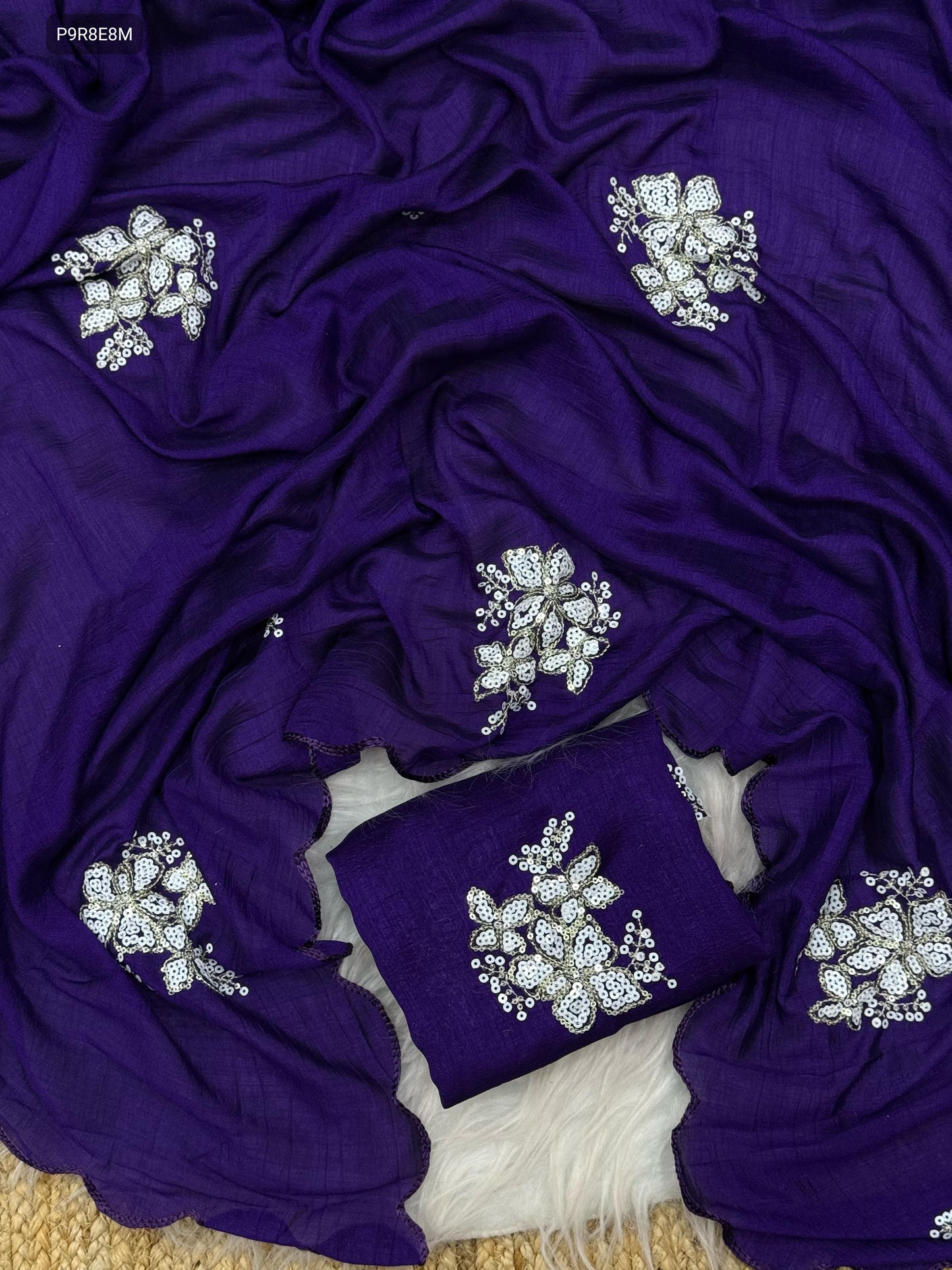 Two-Tone Vichitra Silk Saree with 3mm Sequins & Arco Border