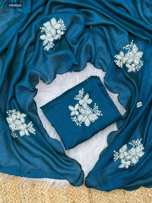 Two-Tone Vichitra Silk Saree with 3mm Sequins & Arco Border