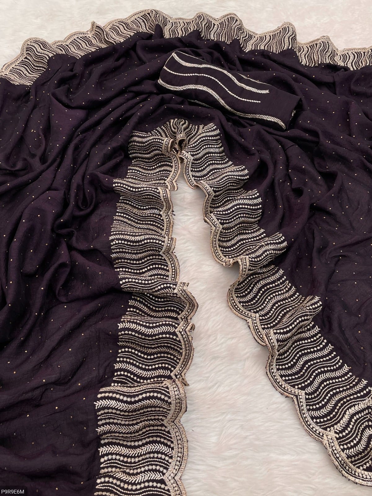 Vichitra Silk Saree with Zari & Stone Work and Embroidered Blouse