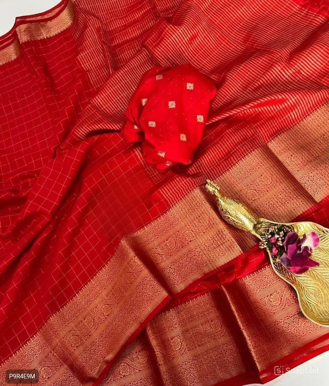 Viscose Checks Georgette Saree with Sequins Jacquard Blouse