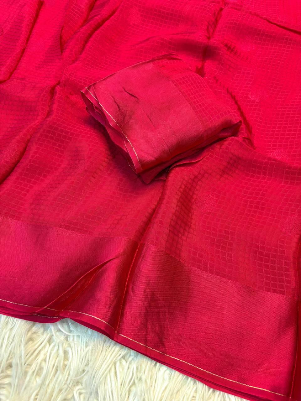 Viscose Chex Saree with Self Butta Jacquard & Satin Border