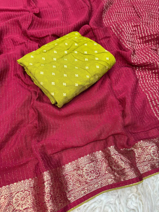 Viscose Chinnon Saree with Jacquard Border & Blouse