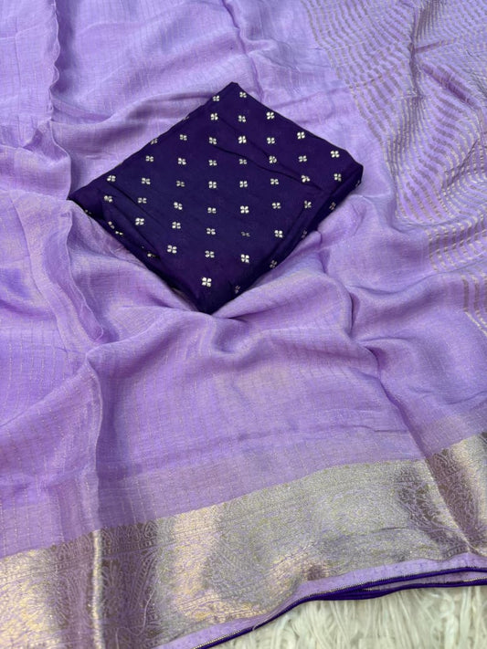 Viscose Chinnon Saree with Jacquard Border & Blouse