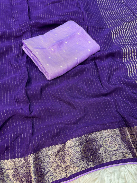 Viscose Chinnon Saree with Jacquard Border & Blouse