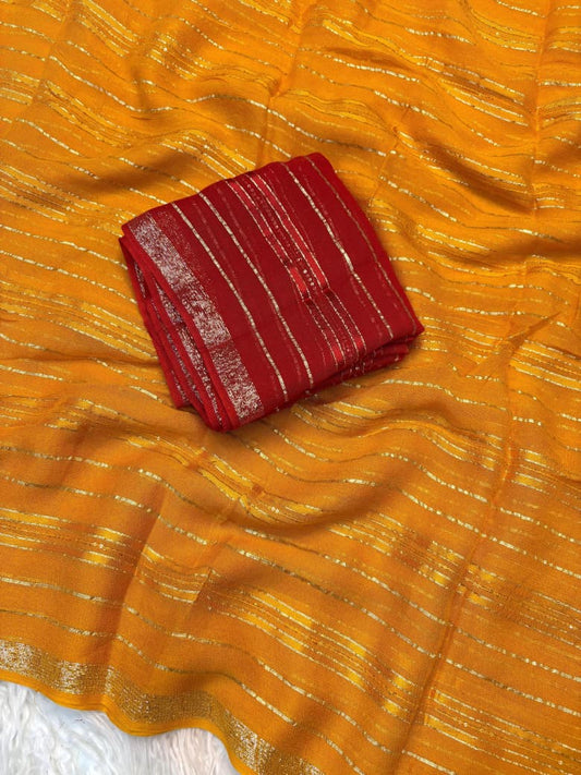 Viscose Georgette Saree with Running Blouse & Sequence Satin Weaving