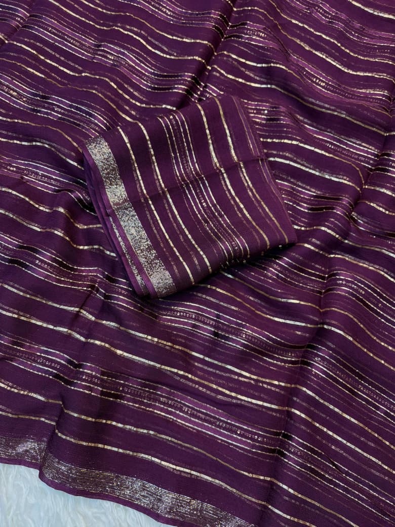 Viscose Georgette Saree with Running Blouse & Sequence Satin Weaving