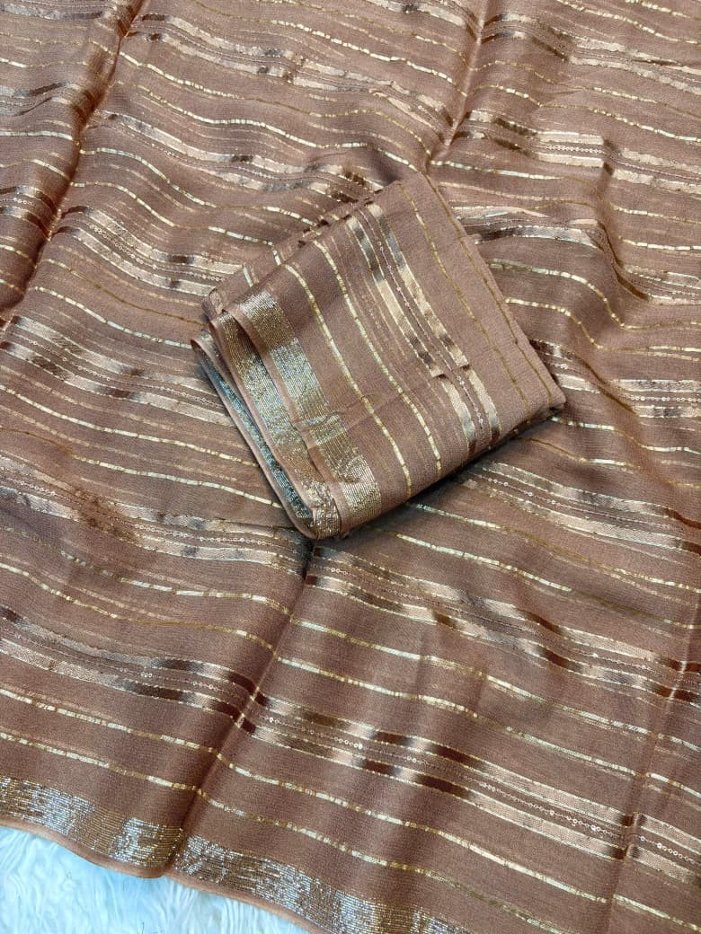 Viscose Georgette Saree with Running Blouse & Sequence Satin Weaving