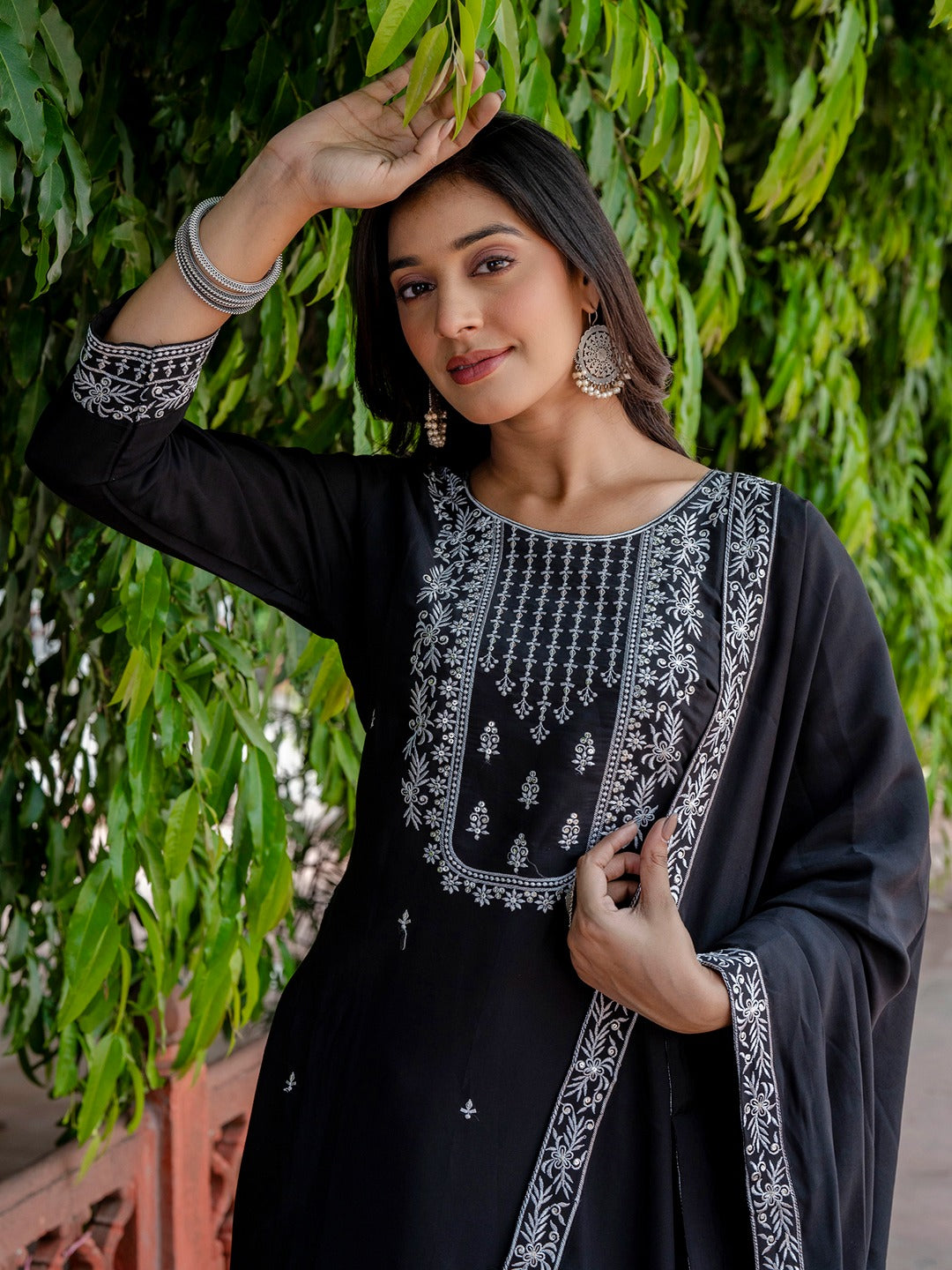 Viscose Roman Silk Embroidered Kurta Pant Set with Dupatta