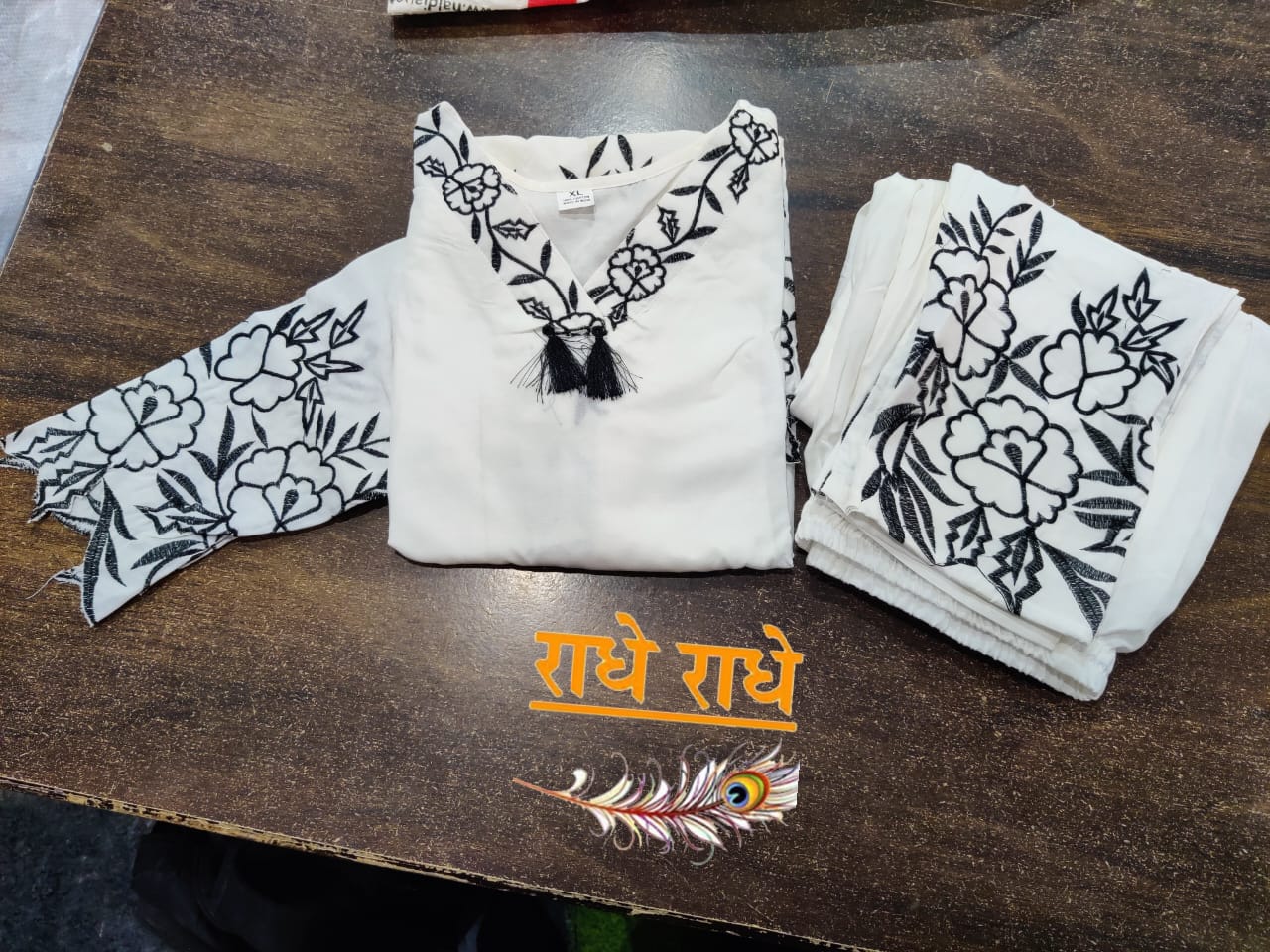 White Rayon Co-Ord Set with Cutwork Embroidery