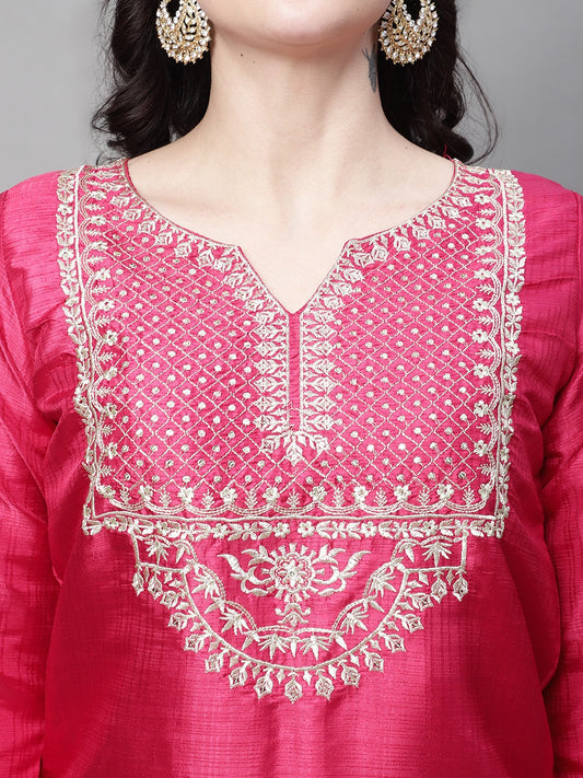 Silk Blend Nyra Cut Kurta Trouser & Dupatta Set for Women