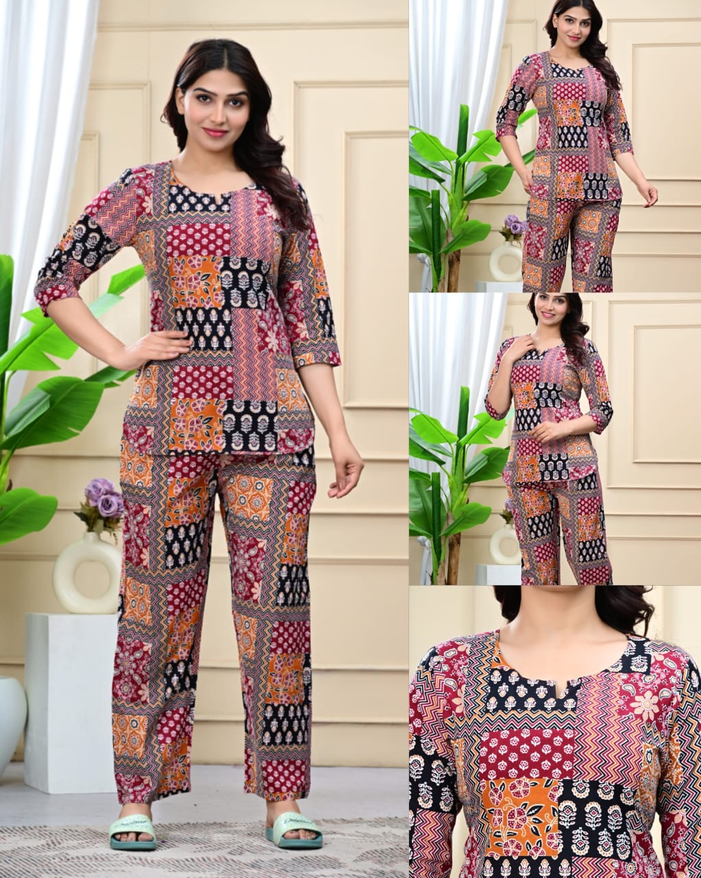 Women's Cotton Night Suit Set with Pocketed Pyjama