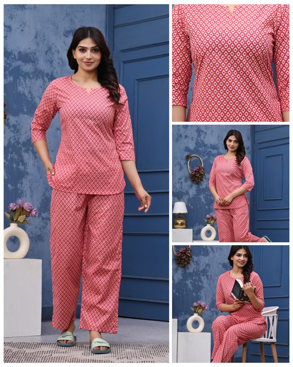 Women's Cotton Night Suit Set with Pocketed Pyjama