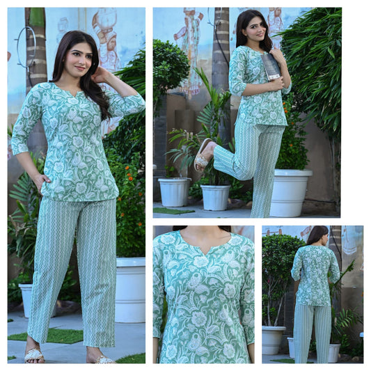 Women's Cotton Night Suit Set with Pocketed Pyjama