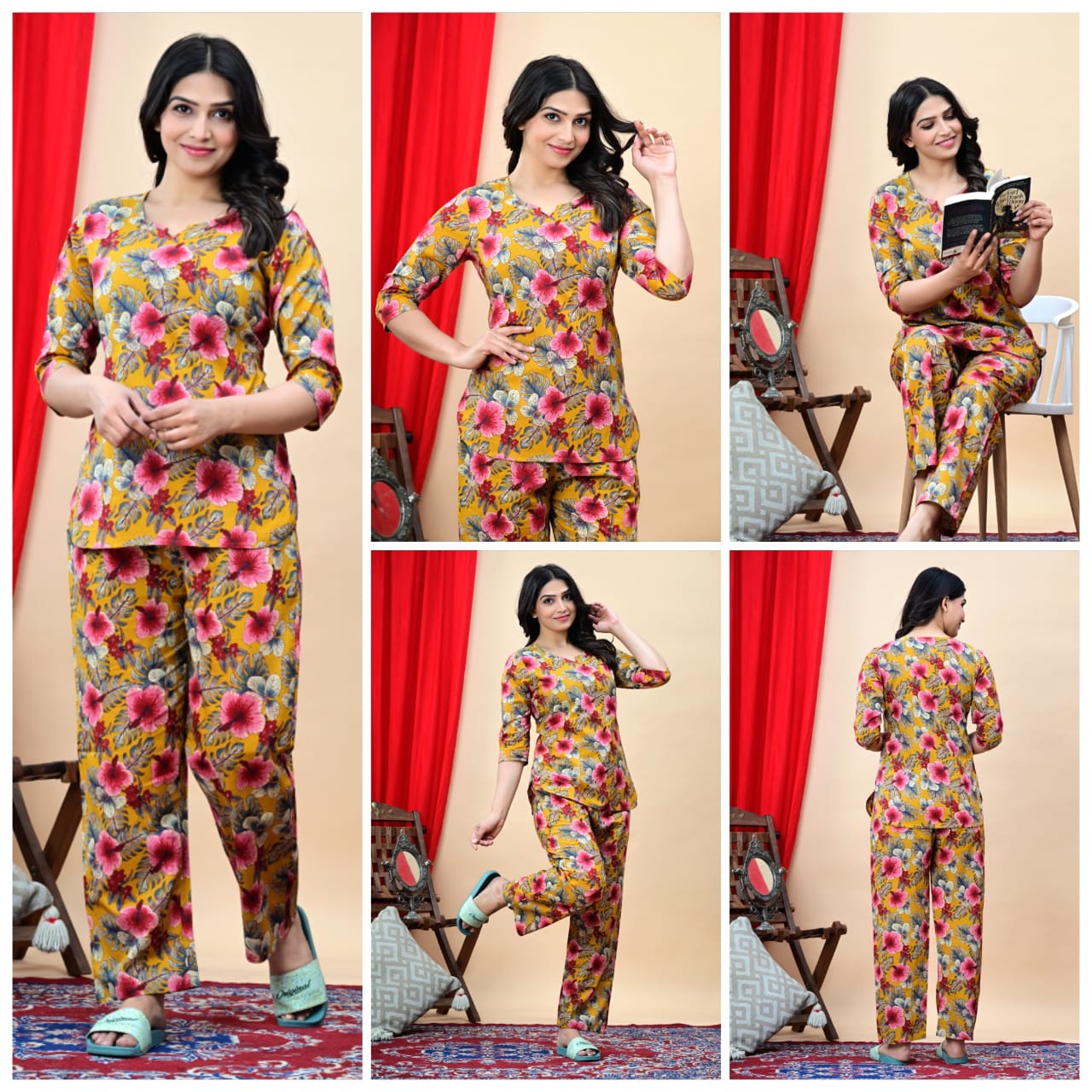 Women's Cotton Night Suit Set with Pocketed Pyjama