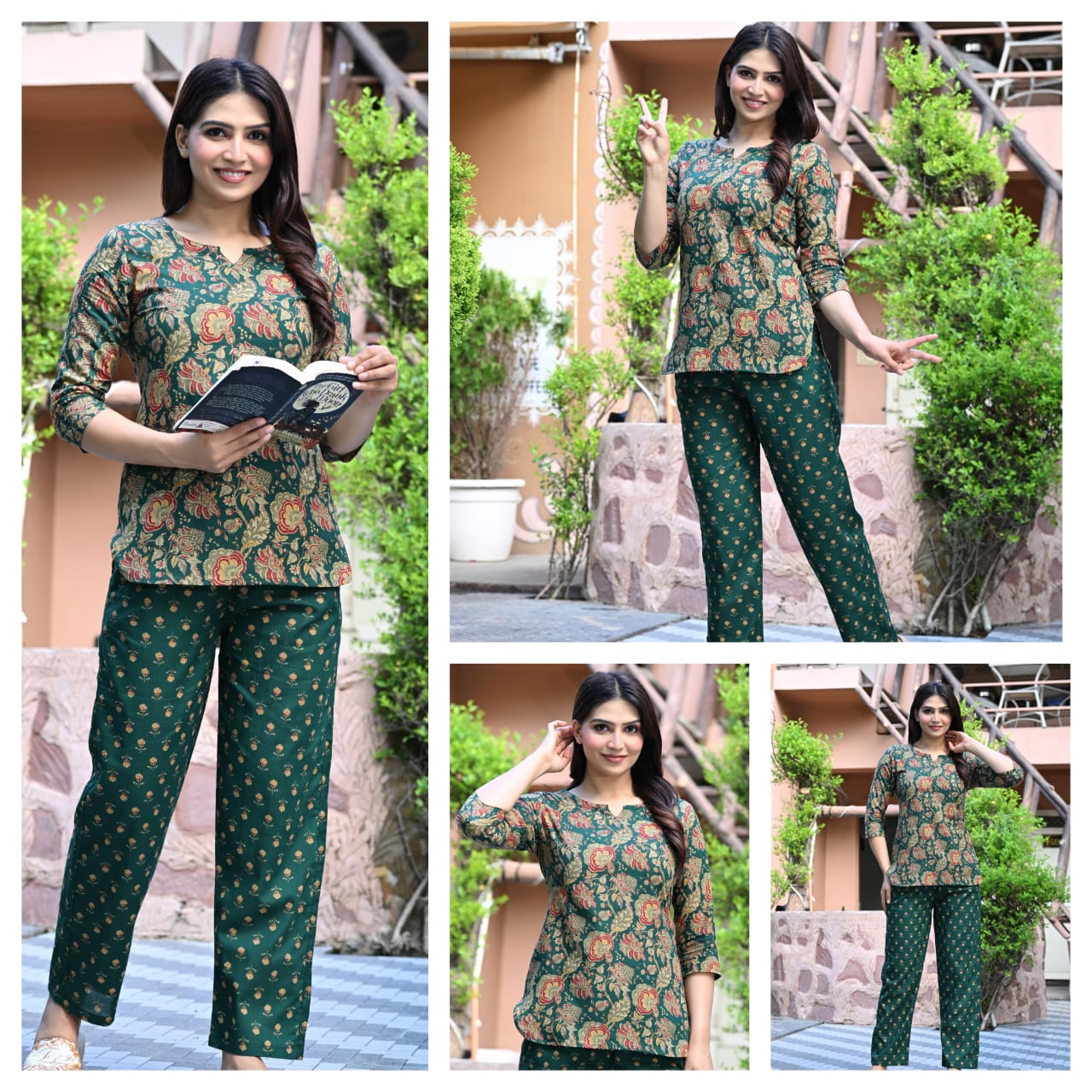 Women's Cotton Night Suit Set with Pocketed Pyjama
