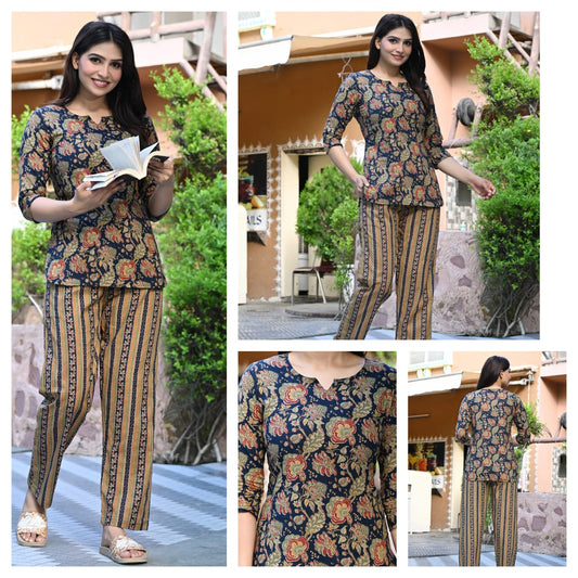 Women's Cotton Night Suit Set with Pocketed Pyjama