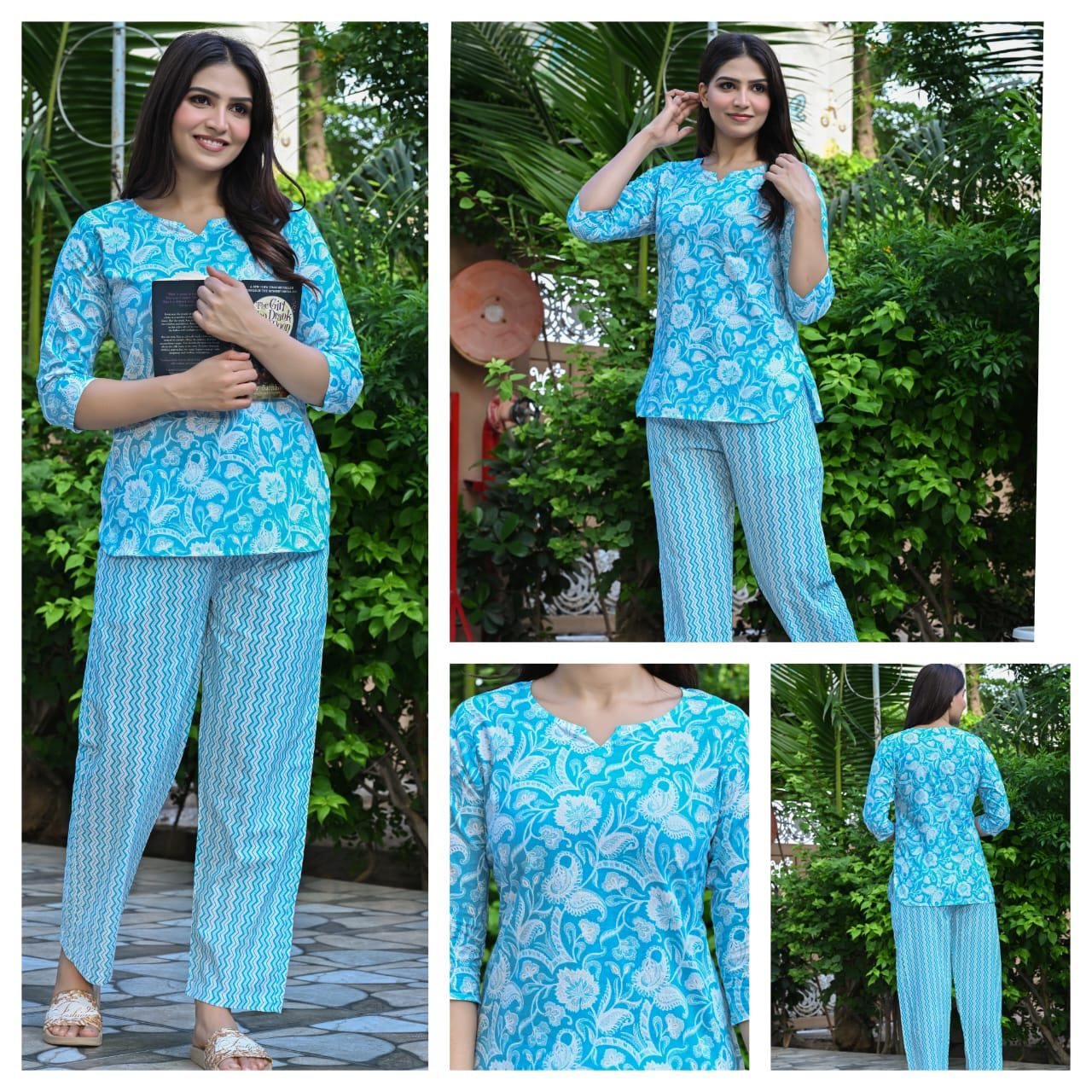 Women's Cotton Night Suit Set with Pocketed Pyjama