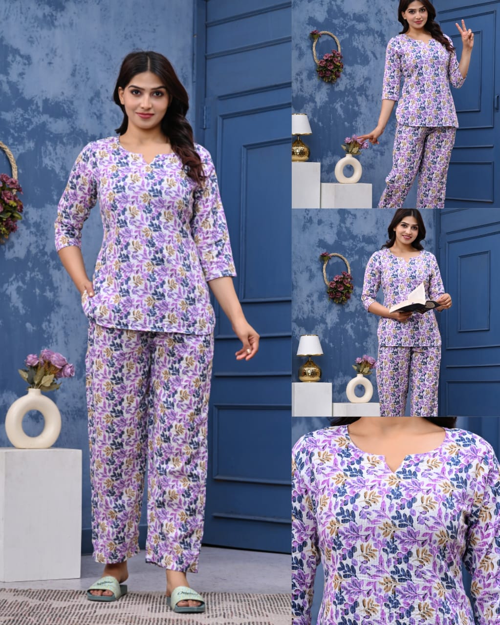 Women's Cotton Night Suit Set with Pocketed Pyjama