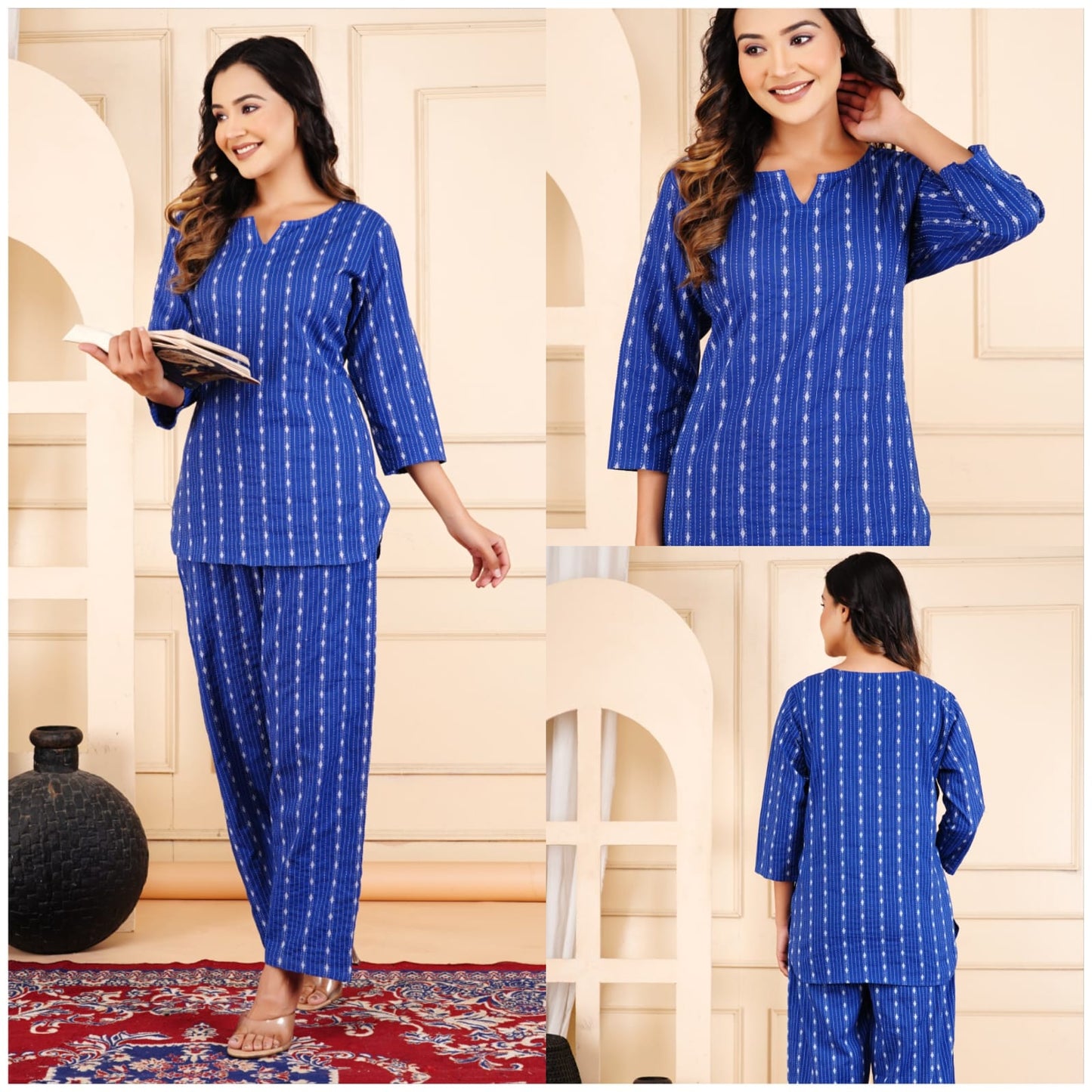Women's Cotton Night Suit Set with Pocketed Pyjama