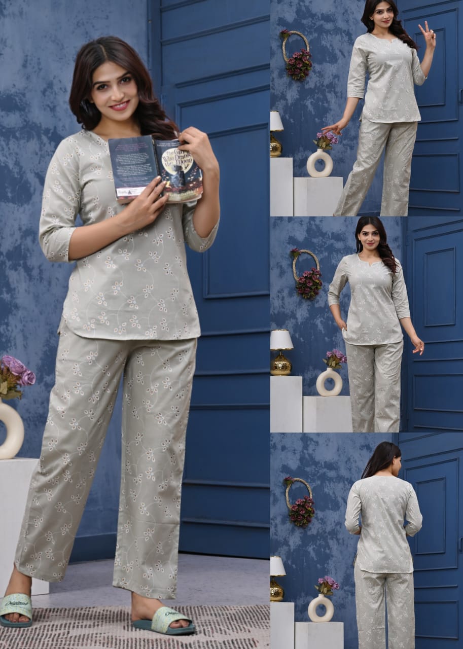Women's Cotton Night Suit Set with Pocketed Pyjama