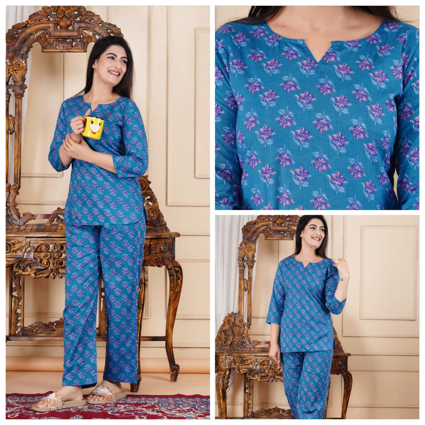 Women's Cotton Night Suit Set with Pocketed Pyjama