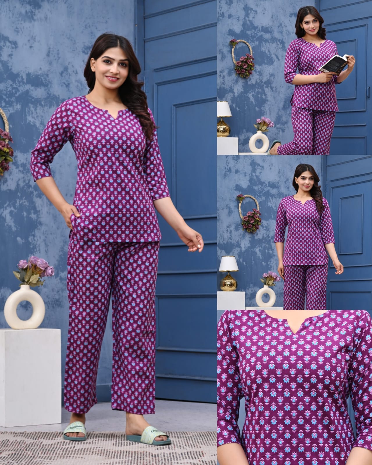 Women's Cotton Night Suit Set with Pocketed Pyjama