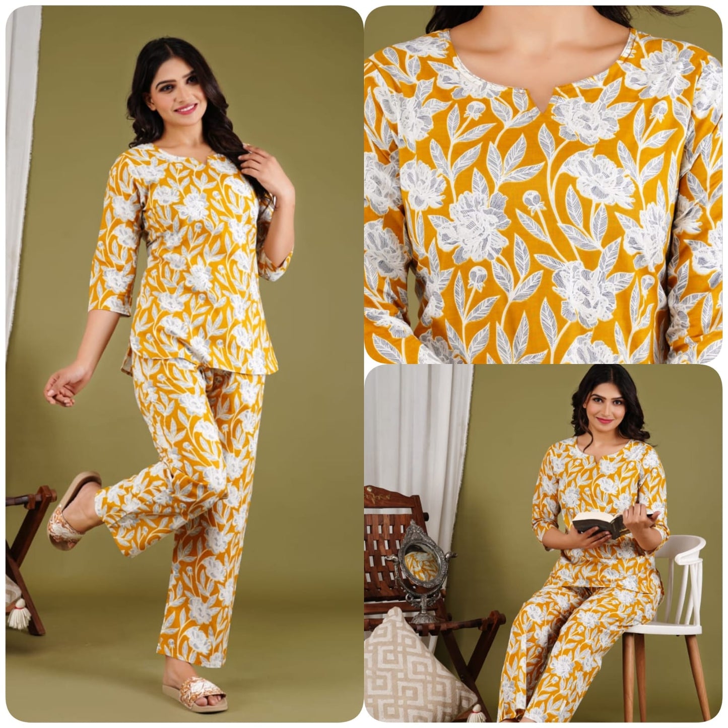 Women's Cotton Night Suit Set with Pocketed Pyjama