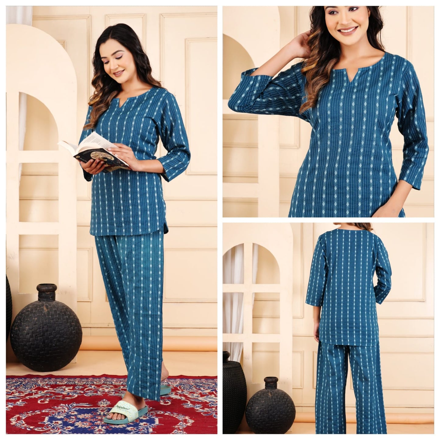Women's Cotton Night Suit Set with Pocketed Pyjama