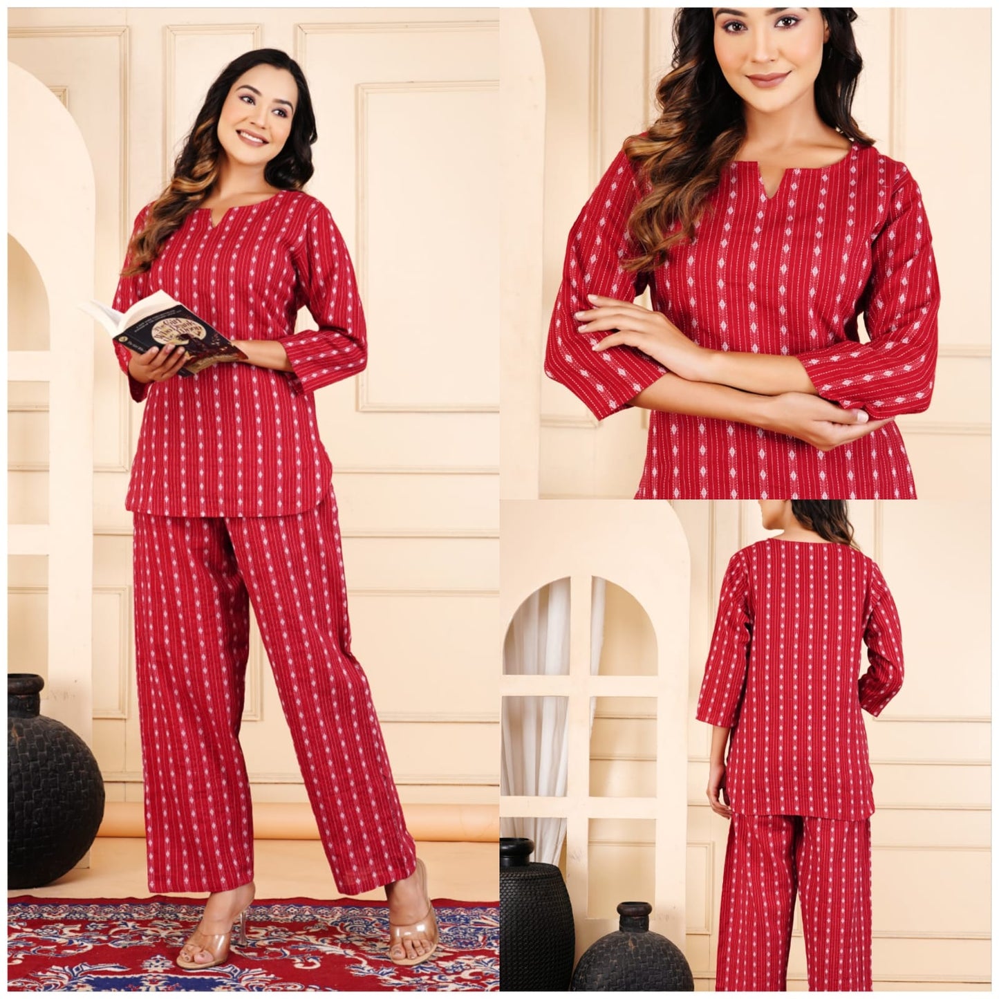 Women's Cotton Night Suit Set with Pocketed Pyjama
