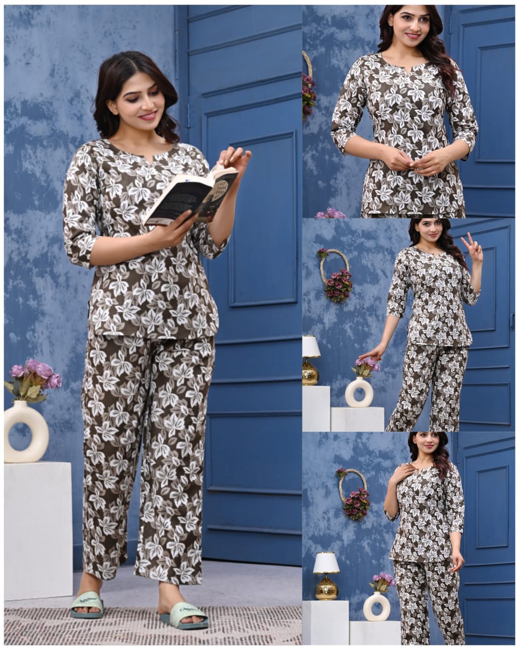 Women's Cotton Night Suit Set with Pocketed Pyjama