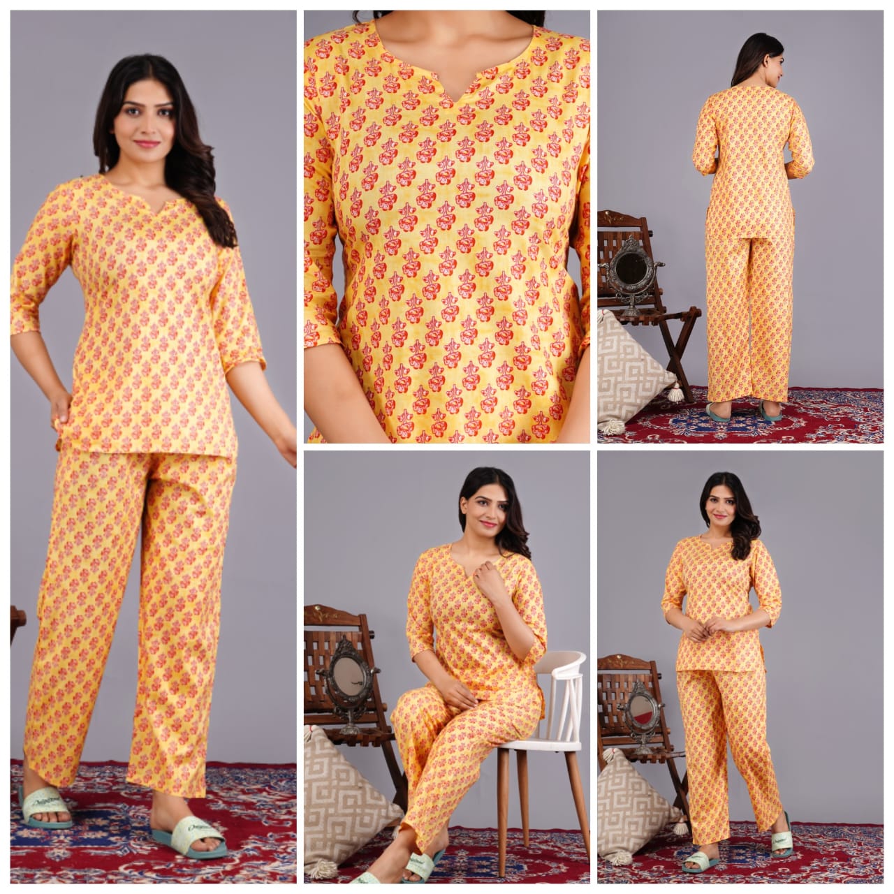 Women's Cotton Night Suit Set with Pocketed Pyjama