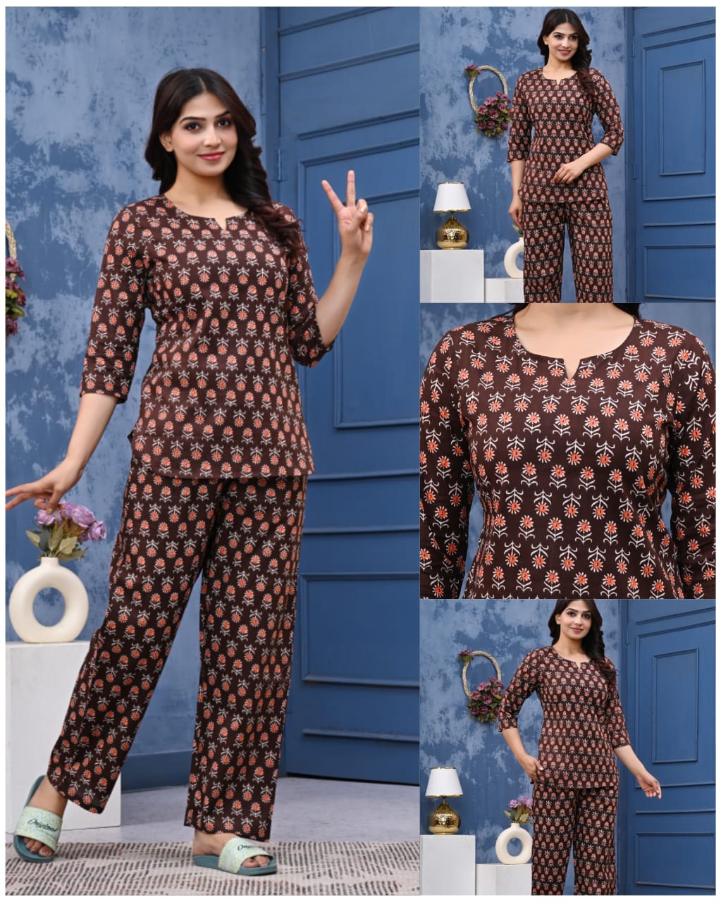 Women's Cotton Night Suit Set with Pocketed Pyjama