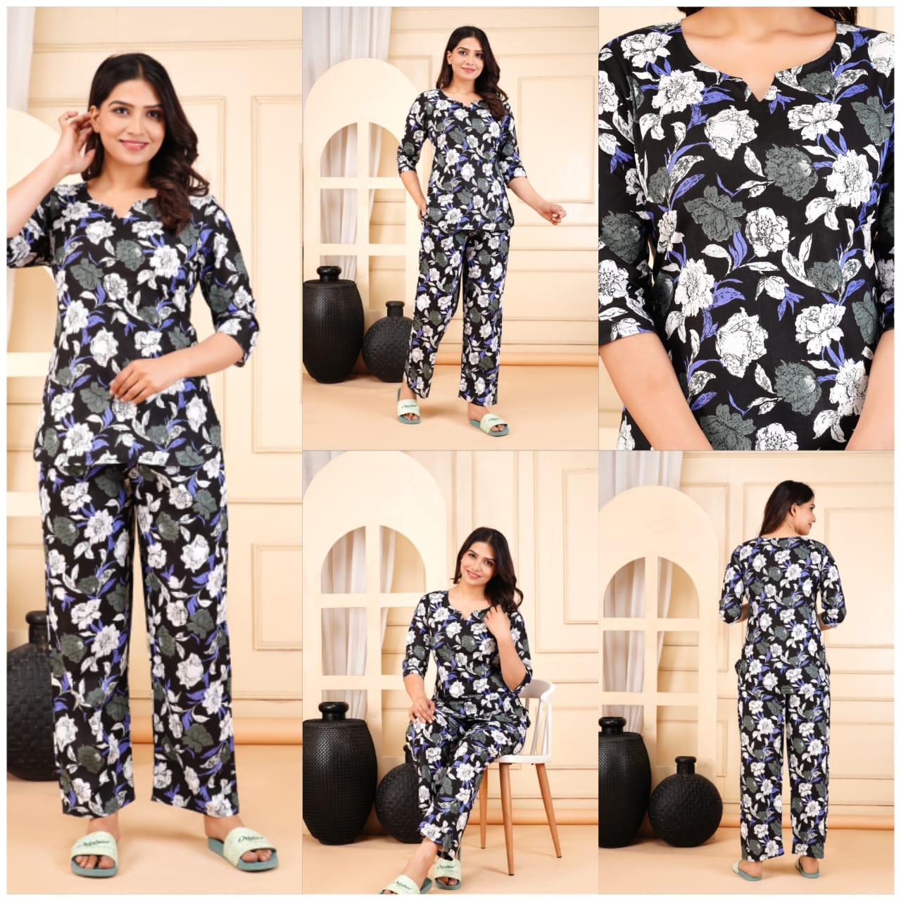 Women's Cotton Night Suit Set with Pocketed Pyjama