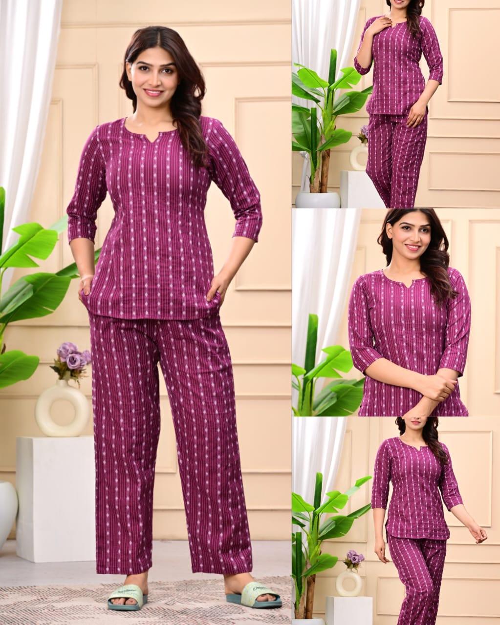 Women's Cotton Night Suit Set with Pocketed Pyjama