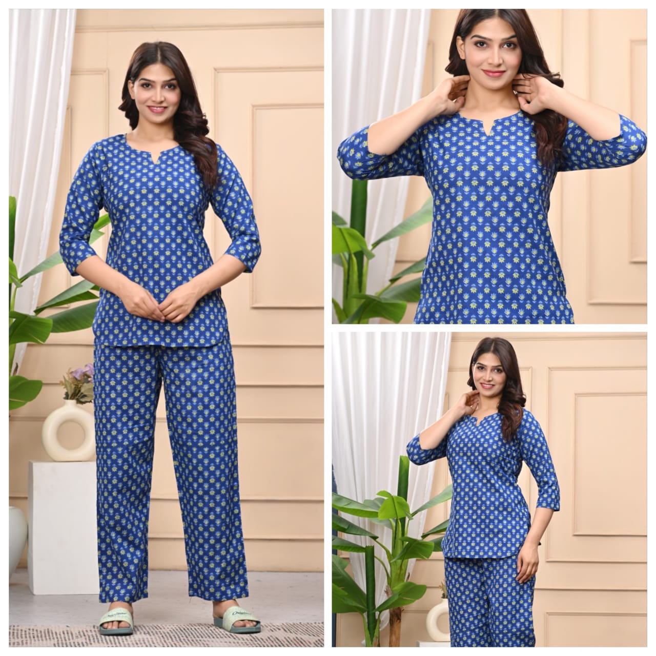 Women's Cotton Night Suit Set with Pocketed Pyjama