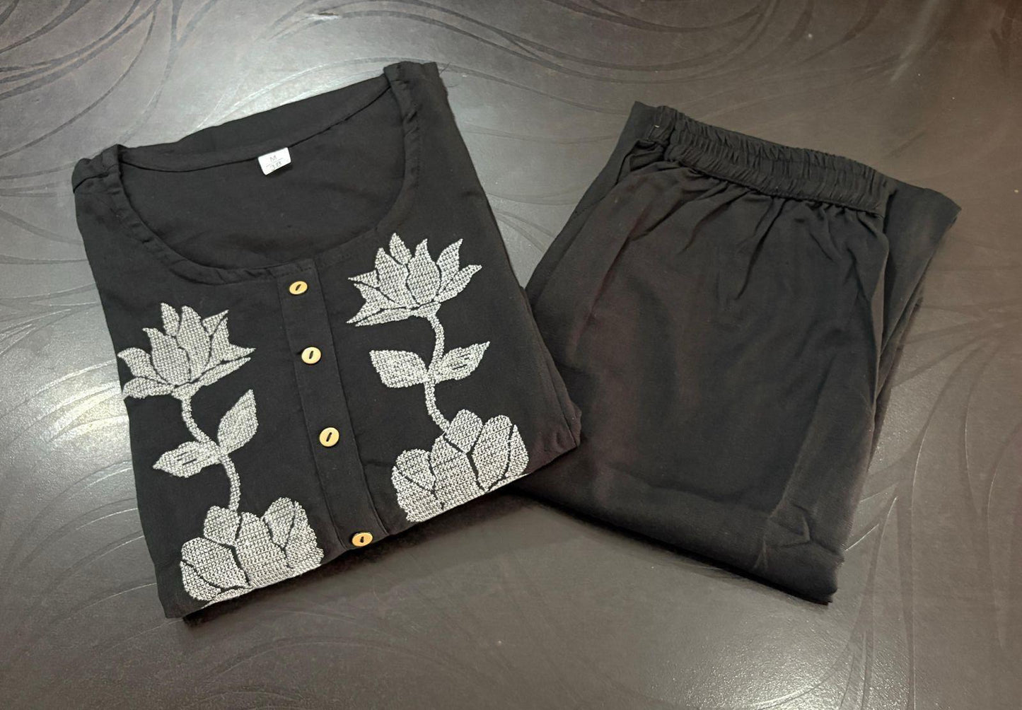Woven Cotton Flex Co-Ord Set with Floral Embroidery Work