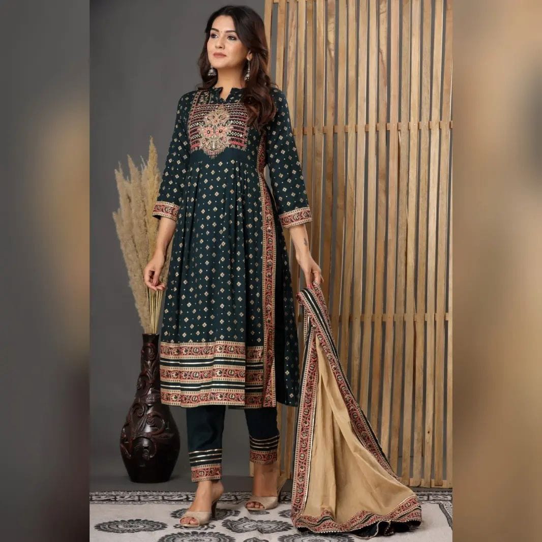 Naira Cut Heavy Pure Rayon 140 Kurti with Handwork and Printed