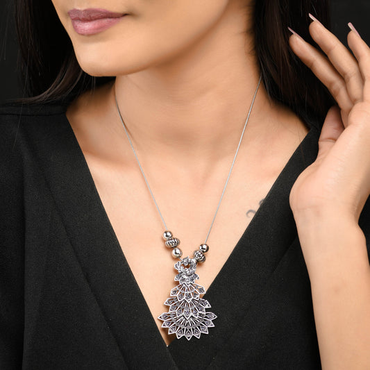 Sukriti Trending Stylish Oxidized German Silver Peacock styled Chain Pendent Fashion Jewelry for Women & Girls