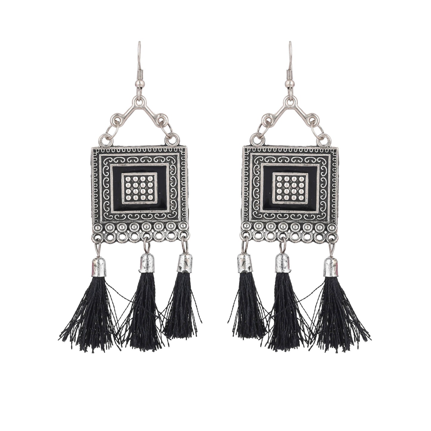 Sukriti Oxidized German Silver Black Silk Thread Choker Necklace Earring Set Gujrati style for Women & Girls