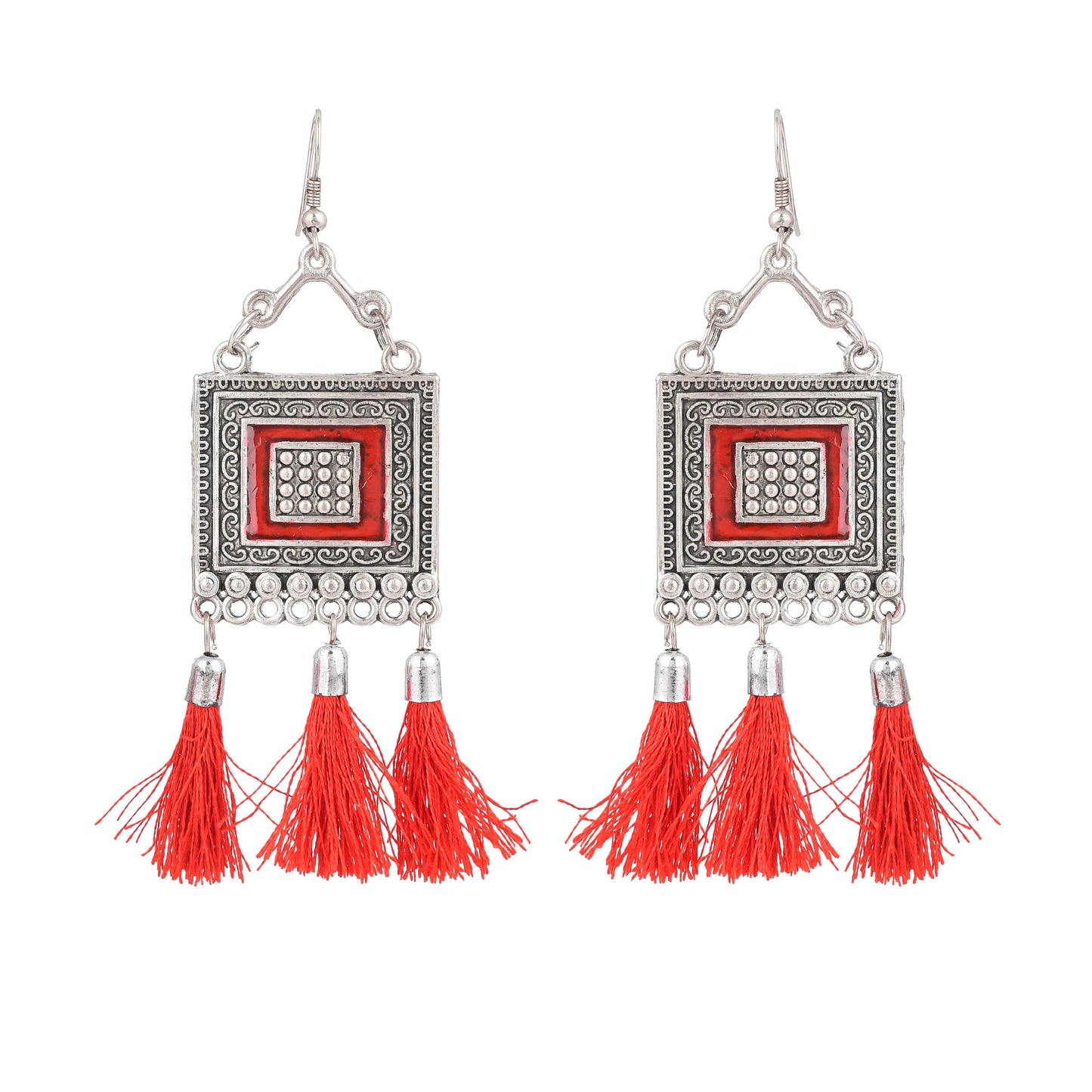 Sukriti Oxidised German Silver Silk Thread Red Choker Necklace Earring Set Gujrati style for Women & Girls