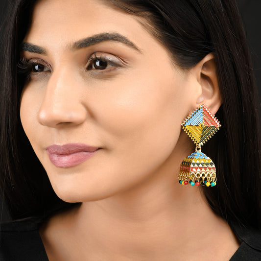 Sukriti Stylish Ethnic Vibrant Gold-plated Multicolor Kite styled Jhumka Earrings for Girls & Women