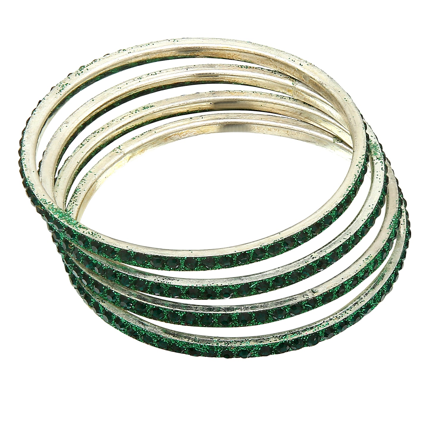 sukriti partywear traditional brass bottle-green bangles for women - set of 4