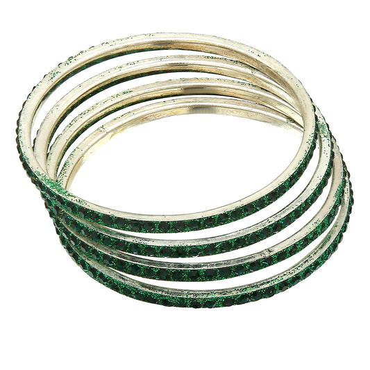 sukriti partywear traditional brass bottle-green bangles for women - set of 4
