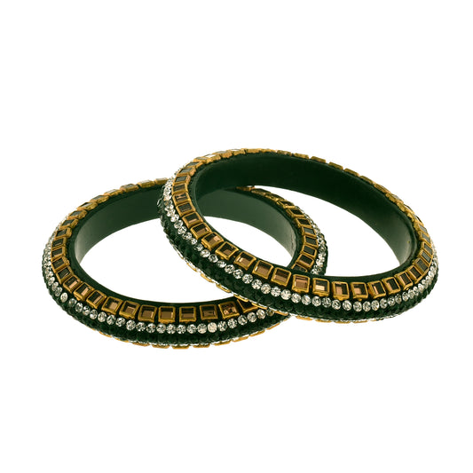 Sukriti Kundan Bottle-Green Lac Bangle - Set of 2