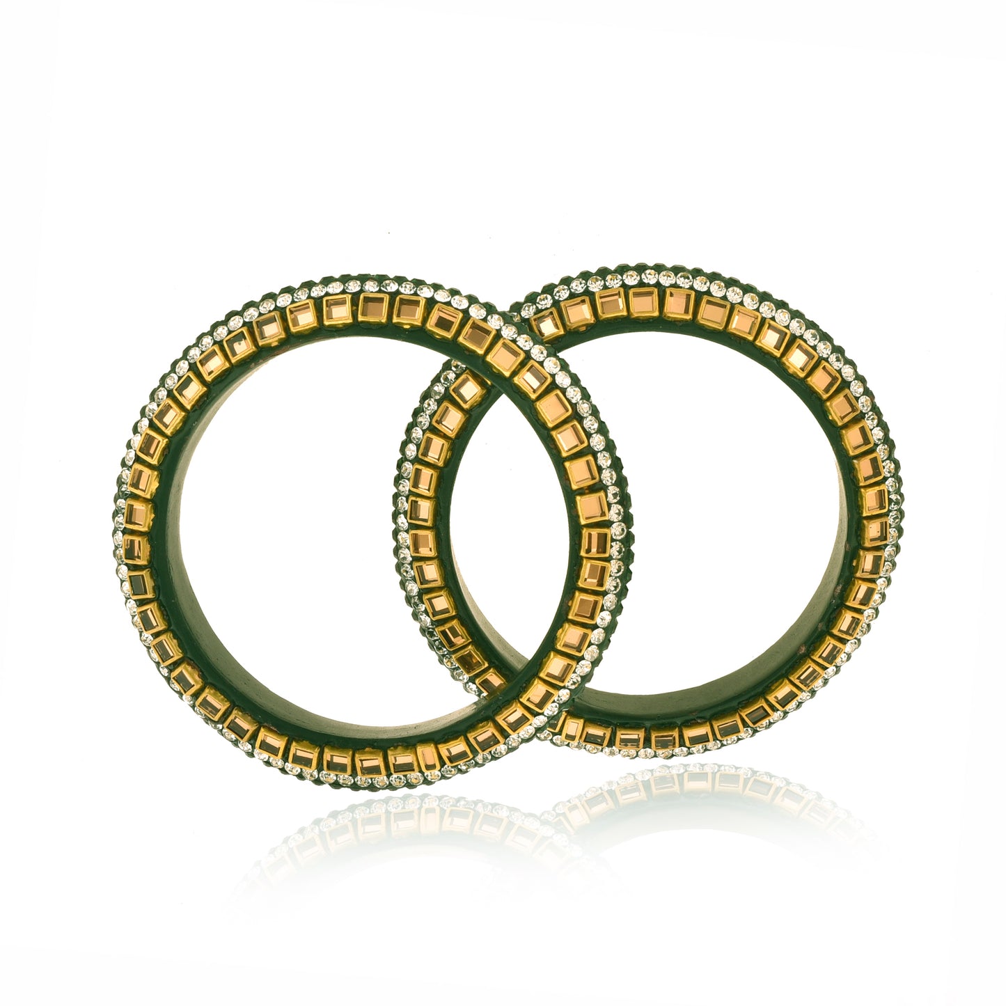 Sukriti Kundan Bottle-Green Lac Bangle - Set of 2