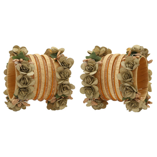 sukriti stylish designer party wedding wear flower silk thread gold bangles for girls & women – set of 18