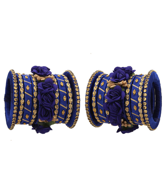 sukriti stylish handmade blue flower designer silk thread plastic bridal chuda wedding bangles for women – set of 18